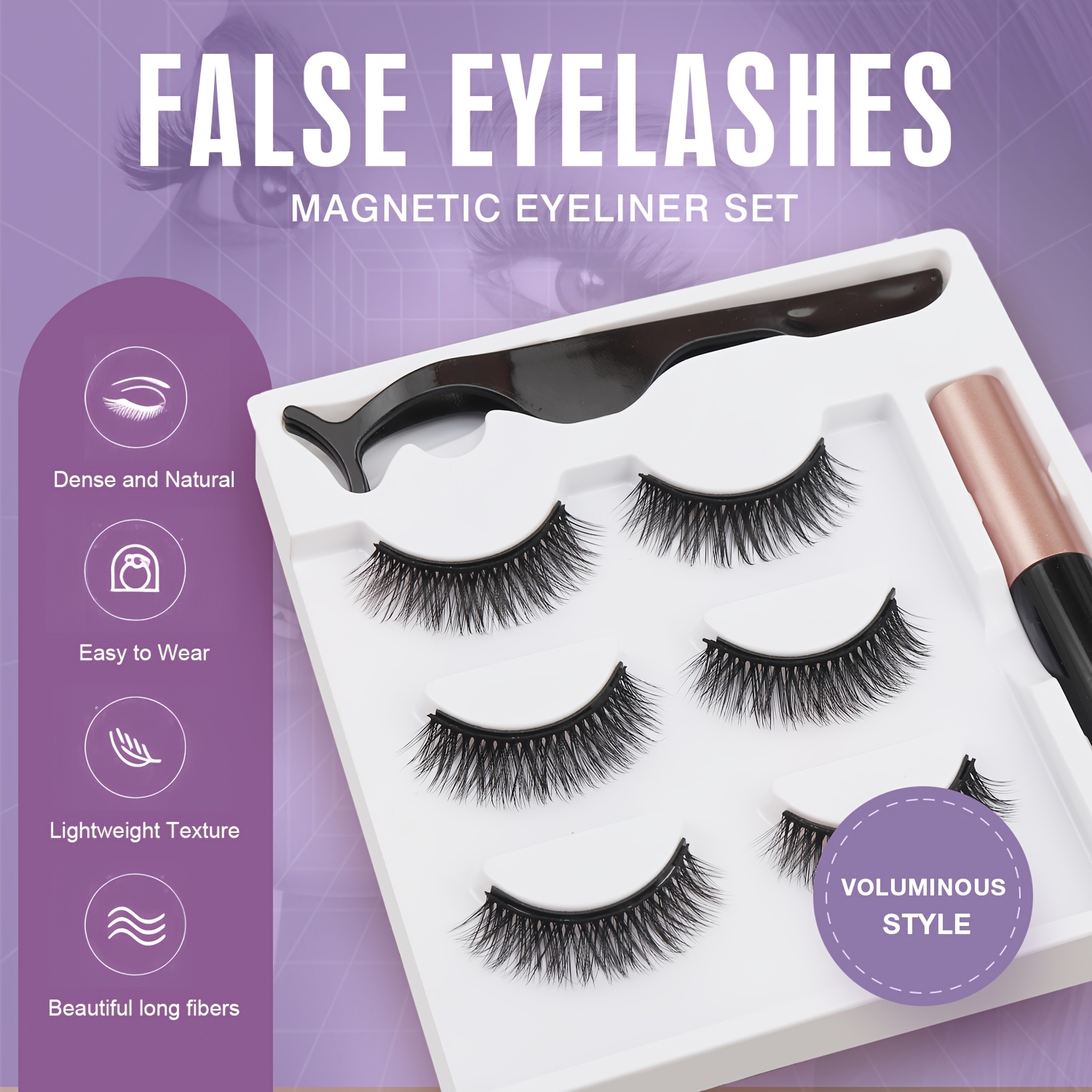 

Magnetic Eyeliner And False Lashes Set, Reusable, Needed, , Cat Eye/, 0.07mm Thickness, C/d , Length 10-12mm/6-9mm, Multi-pack