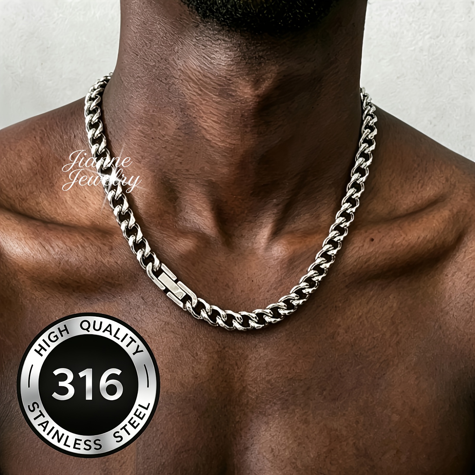 TEMU High-quality Trendy Hip-hop Style 6mm Wide Men's Necklace, Fade-resistant 316 316l 316l Stainless Steel Necklace, Unisex Necklace With Jewelry