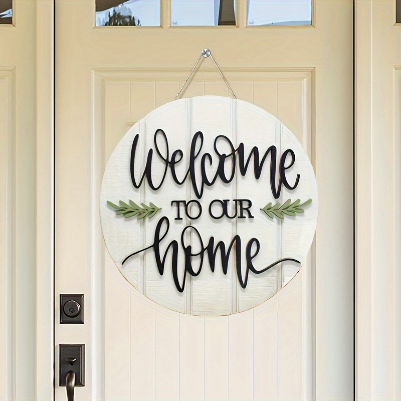

1pc Rustic Wooden Welcome Sign, 30cm/11.8inches Round Festive 3d Door Hanger With Greenery Accents, Farmhouse Holiday Wall Decors For Home, Garden, Bar, Office, Indoor & Outdoor Use