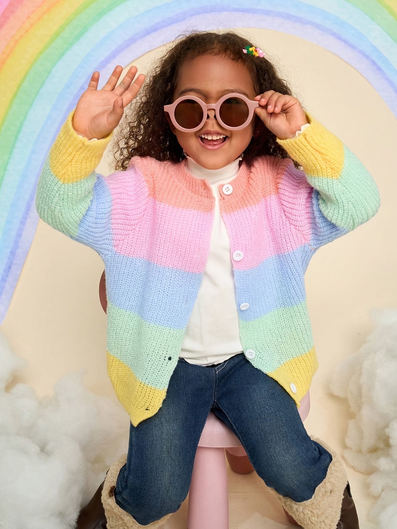 Hexagon Strickjacke Regenbogen Strickjacke Kinderjacke Regenbogen