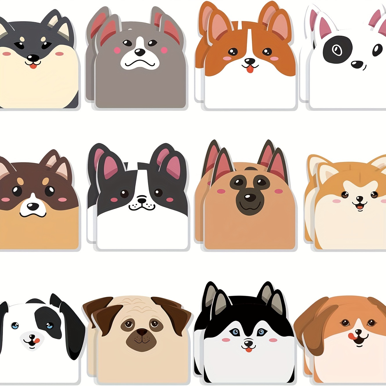 Image of 12pcs Cute Sticky Notes With Adorable Puppy Patterns (sitting, Lying, Standing) - Removable Pages For Planners, Journals, Diaries - Suitable For &, Office & Supplies
