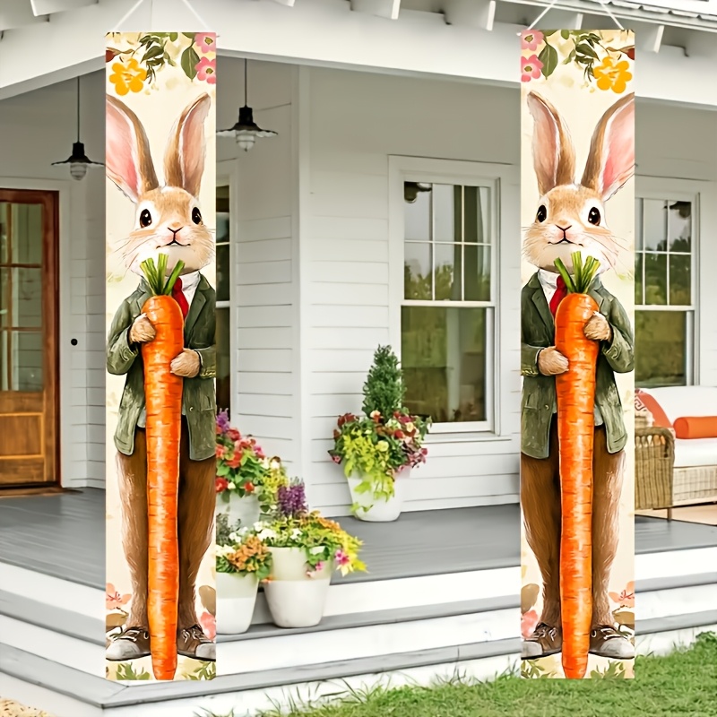 

2d Door Banner 1 Pair Easter Door Banners, 2d Polyester Rabbit Themed Hanging Decorations, Multipurpose No-electricity Needed Home & Outdoor Holiday Decor, 29.97 X 179.83 Cm