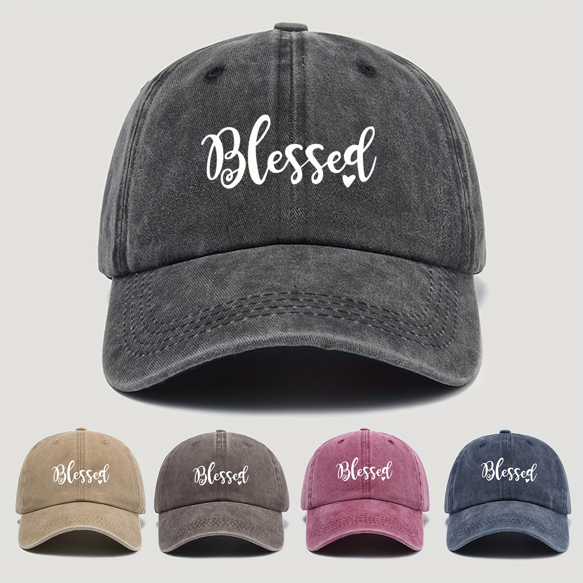 

Vintage Washed "blessed" Print Adjustable Baseball Cap, Unisex Outdoor Sun Protection Trendy Hat, 1 Size Fits All