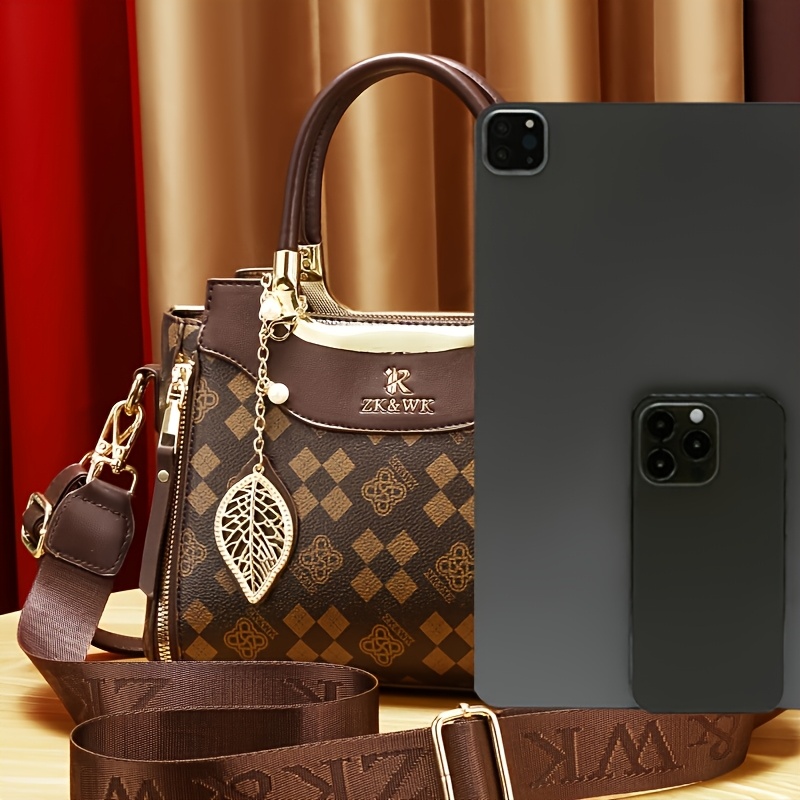 inck kmcrk womens elegant large capacity tote bag with removable shoulder strap checkered pattern hardware polyester lining ideal for work travel and daily use travel tote bag checkered pattern bag polyester lined interior Product details 4