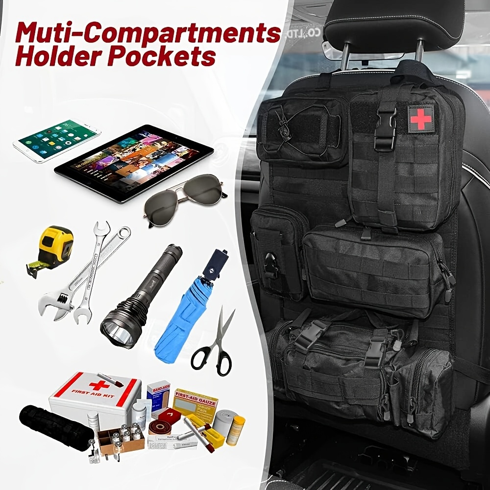 Tactical Car Seat Back Organizer, Upgrade Vehicle Panel with 5 Detachable Molle Pouches, Army Green, Khaki, Universal Fit for Most of Vehicle, Army Green, Khaki, Perfect for Father'S Day Gift, Car Seat Organize