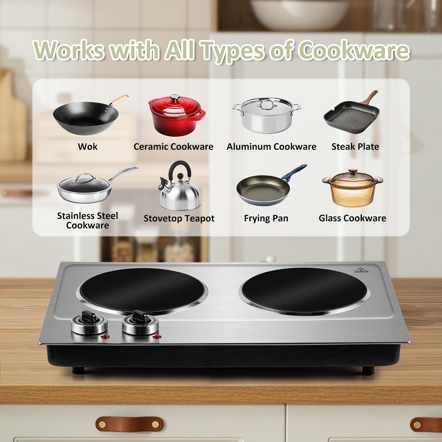 CUSI Portable MAX Electric Stove, Coklai Electric Hot Plates, Electric Burners With Temperature Control, Stainless Steel, Easy To Clean, Portable Design.Ideal For Kitchens, Dorms & Camping.