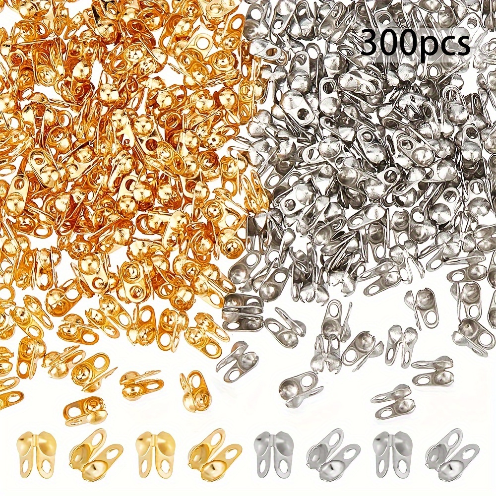 

300pcs 2-color Stainless Steel Bead Tips Clamshell Knot Covers - Jewelry Making Supplies