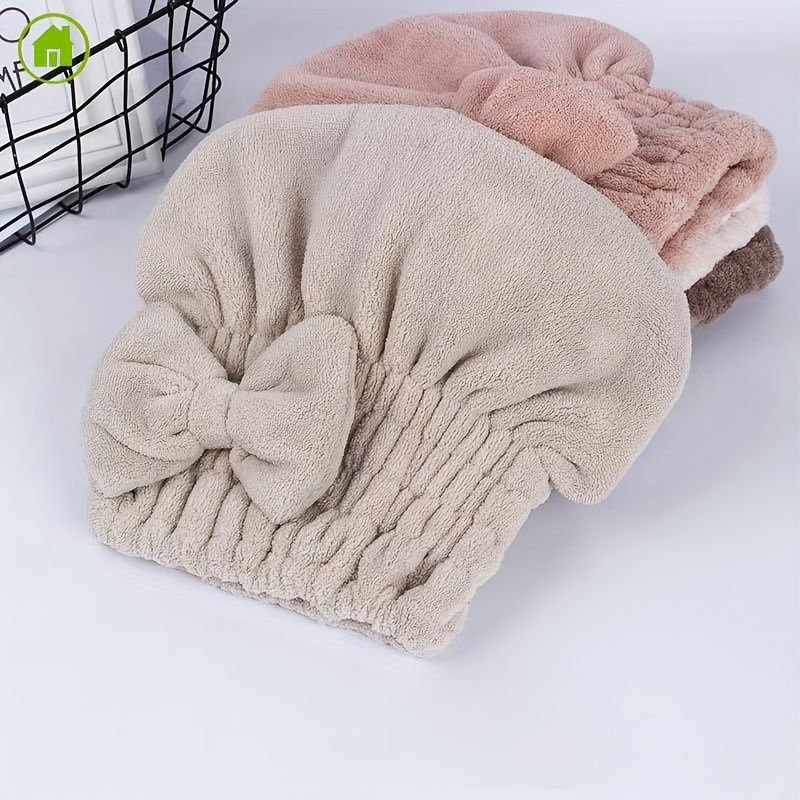 E-shop 1 Stück Dicke Korallenfleece Saugfähige Bademütze, Weich und Hautfreundlich mit Schleifendesign