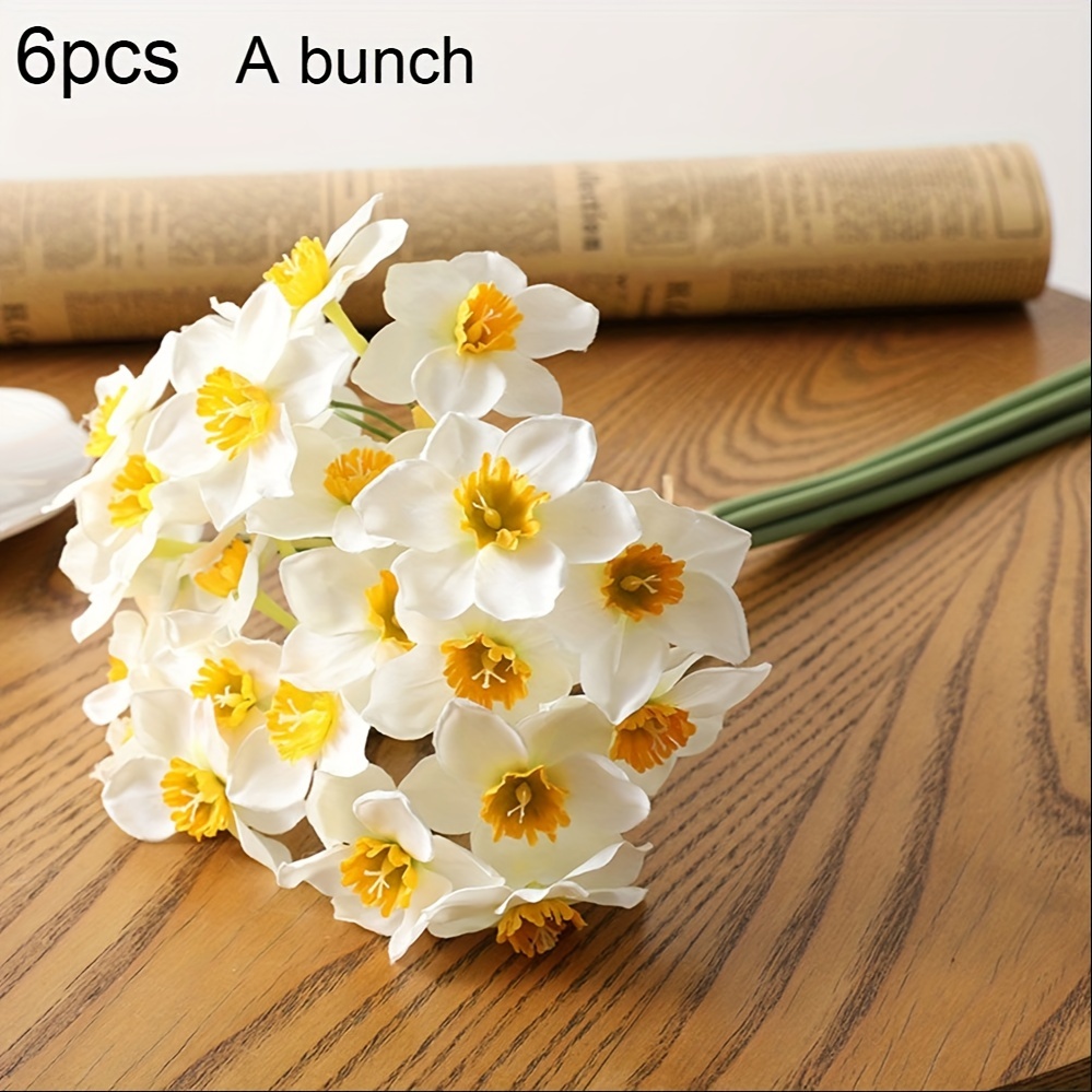 

6pcs Artificial Daffodils Flower, Simulation Narcissus Flower, Suitable For Summer Wedding Party Home Decoration