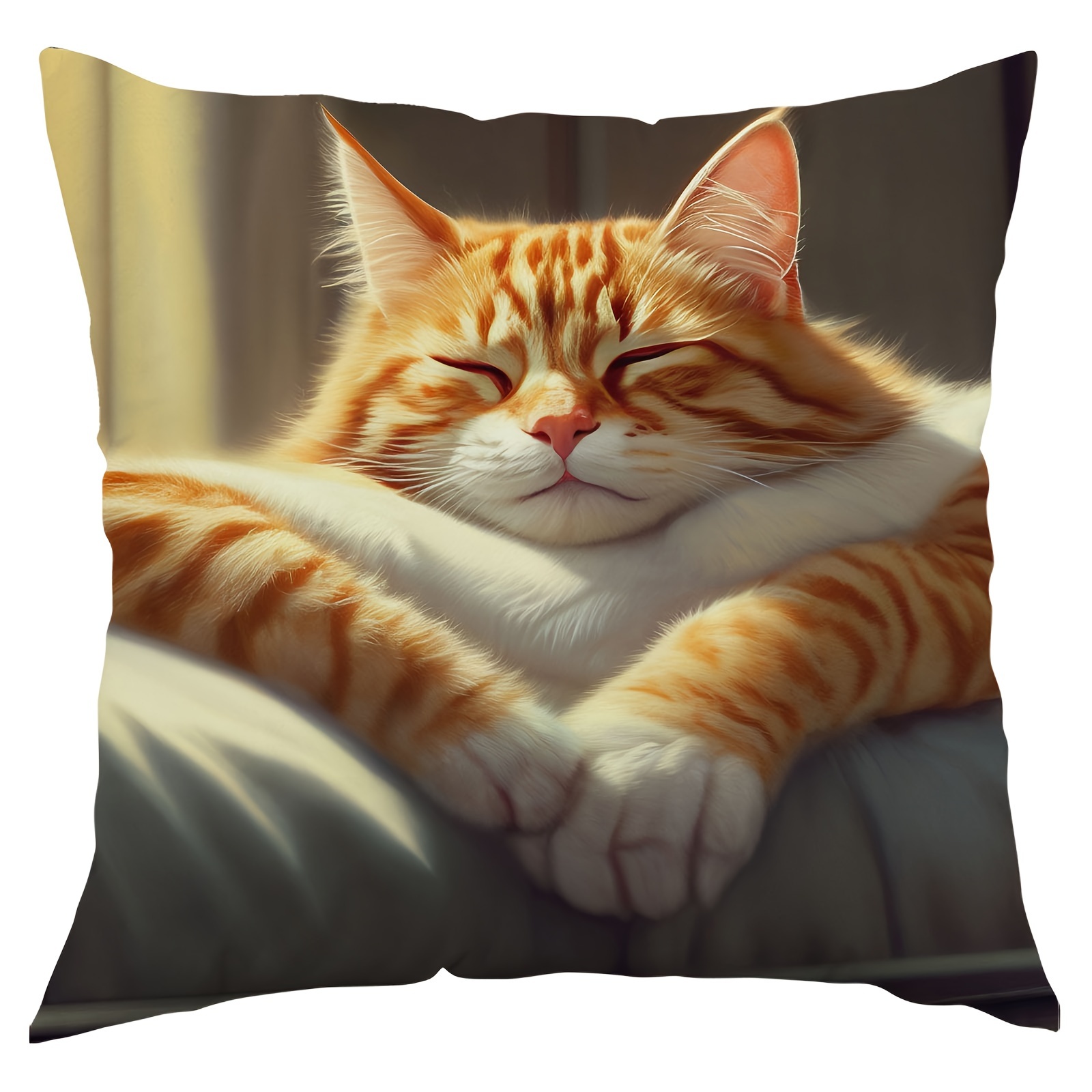 

Cozy Orange Cat Plush Throw Pillow Cover, 18x18 Inches - Soft Microfiber, Zip Closure, Machine Washable - Perfect For Sofa & Bedroom Decor