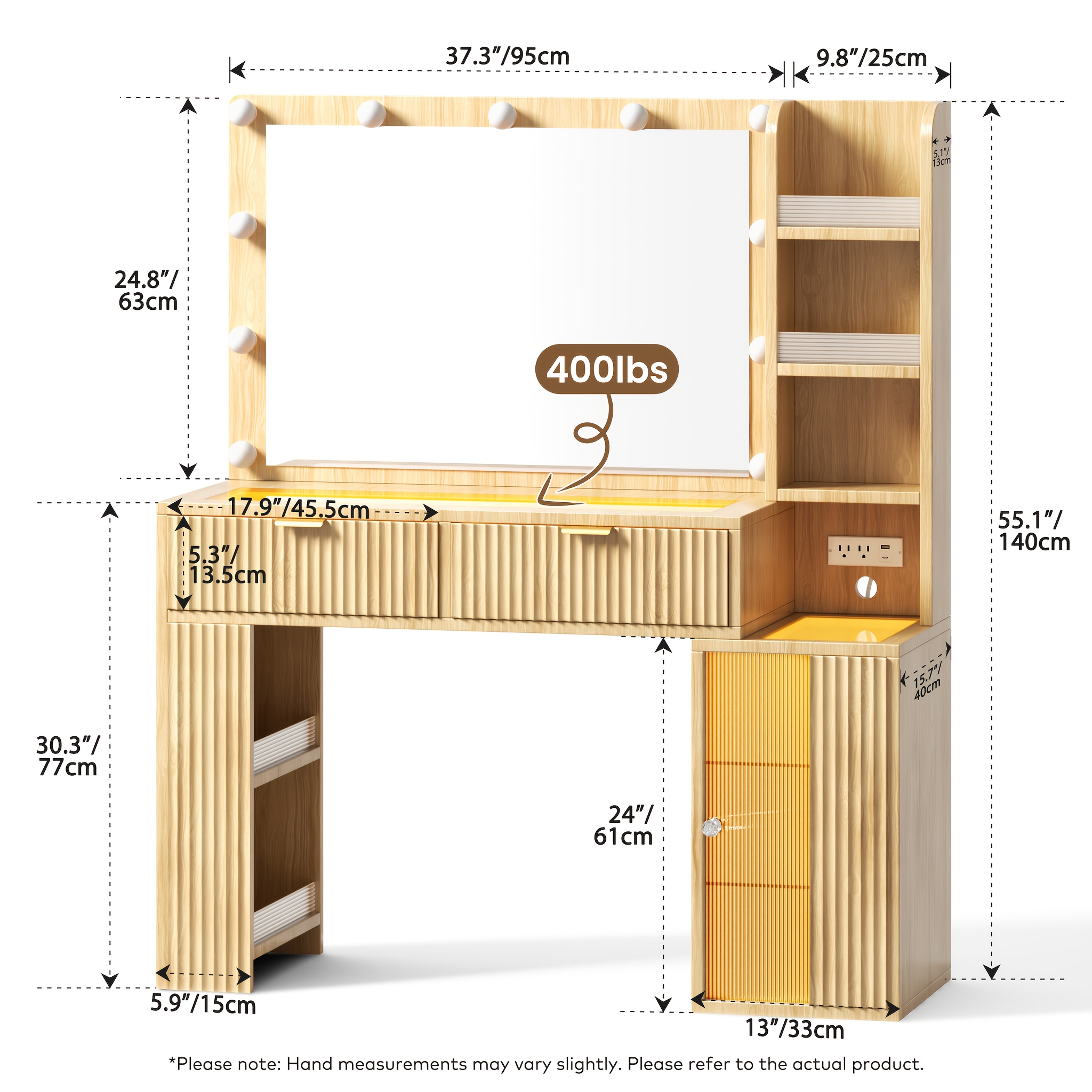 Hollywood Style Makeup Vanity Desk with Large 37