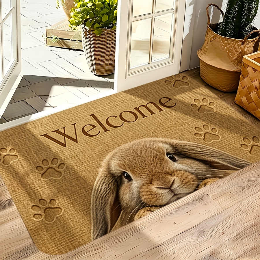 TEMU 1pc Lop-eared Rabbit Welcome Doormat, Non-slip Machine Washable Easy-to-clean Flannel Rug, Suitable For Home And Outdoor Decoration, Ideal For ,