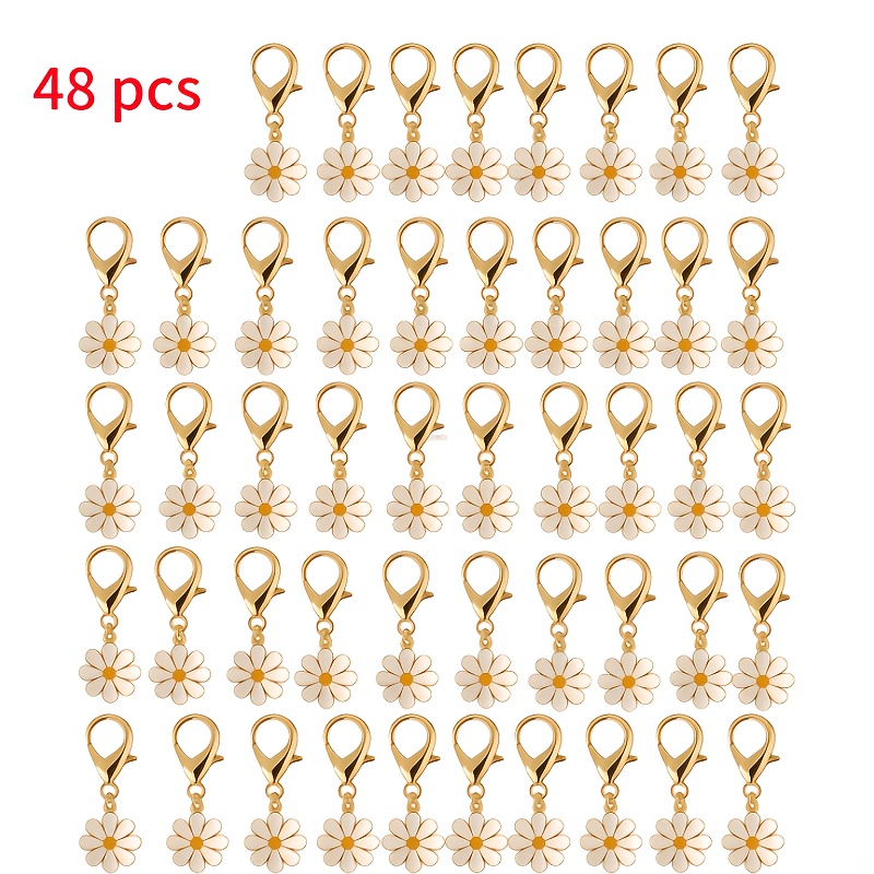 E-shop 48/65-teiliges Frühlings-Gänseblümchen-Schlüsselanhänger-Set – Zarte florale Anhänger-Schlüsselanhänger für Männer Frauen, Karabinerhaken-Kette
