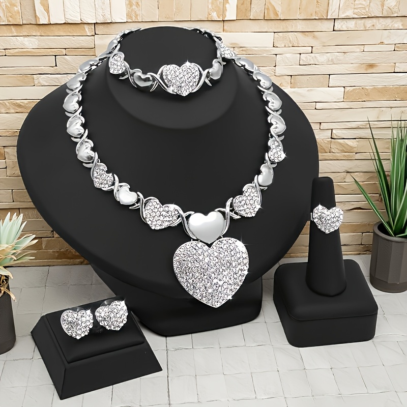 TEMU 5pcs -shaped Necklace Bracelet Ring Jewelry Set, Fashionable Body Accessories