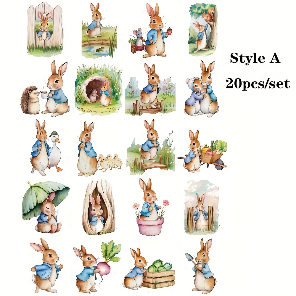 Image of 20pcs/set Vintage Blue Cute Rabbit Handmade Stickers Decoration Vintage Blue Cute Rabbit Stickers Decoration Notebook Journal Magazine Decoration