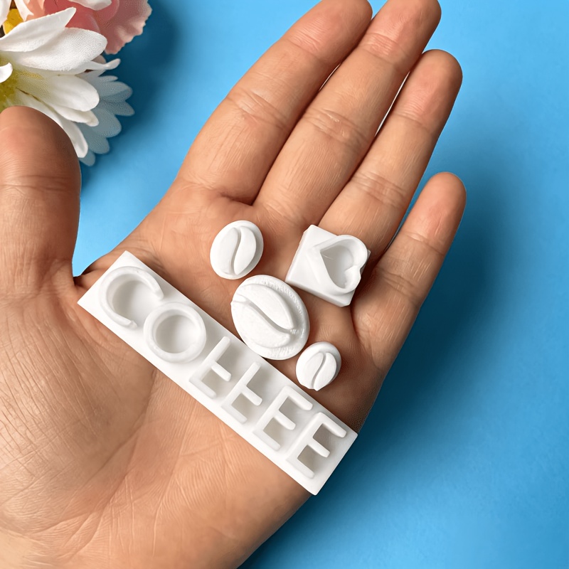 TEMU Set di 5 stampi per ceramica a forma di chicco di caff癡 e del caff癡, tre diverse dimensioni di chicchi di caff癡, una del caff癡 e un cuore che