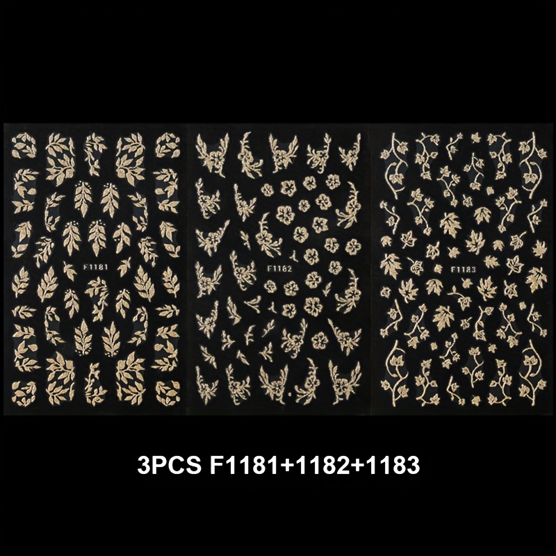 Image of 3pcs Shiny Golden Glitter Leaf Nail Stickers Autumn Y2k Nails Sparkling Fall Leaves Hibiscus Flower French Designs Nail Decals Nail Charms Manicure Decorations Diy Nail Supplies