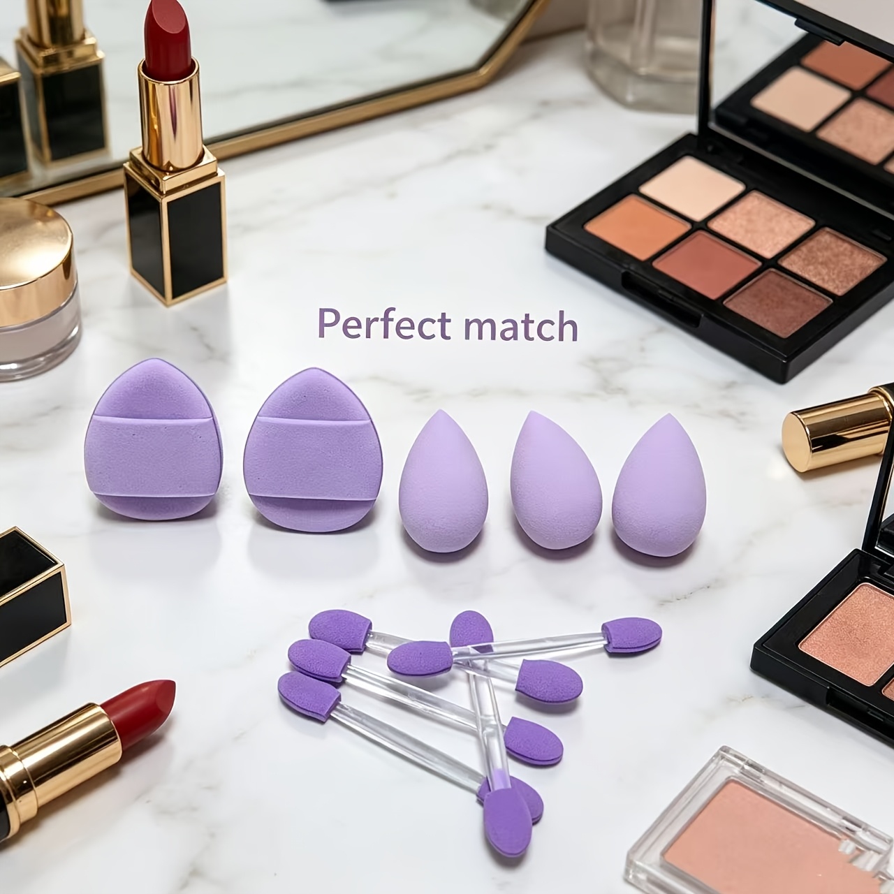 TEMU Ensemble de 10 mini outils de beauté, parfait pour les applications de maquillage complexes. Comprend une houppette à pouce, une mini éponge de
