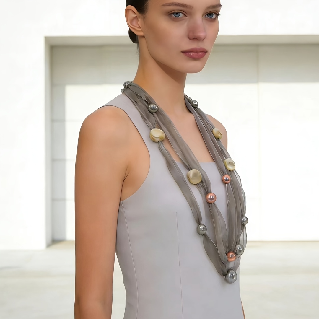 Image of A Fashionable Necklace, Easy, Elegant, And Retro Style, Made Of Geometric Ccb 3d Printed Acrylic, Suitable For Casual, Party, Travel, Vacation, And Holiday Wear