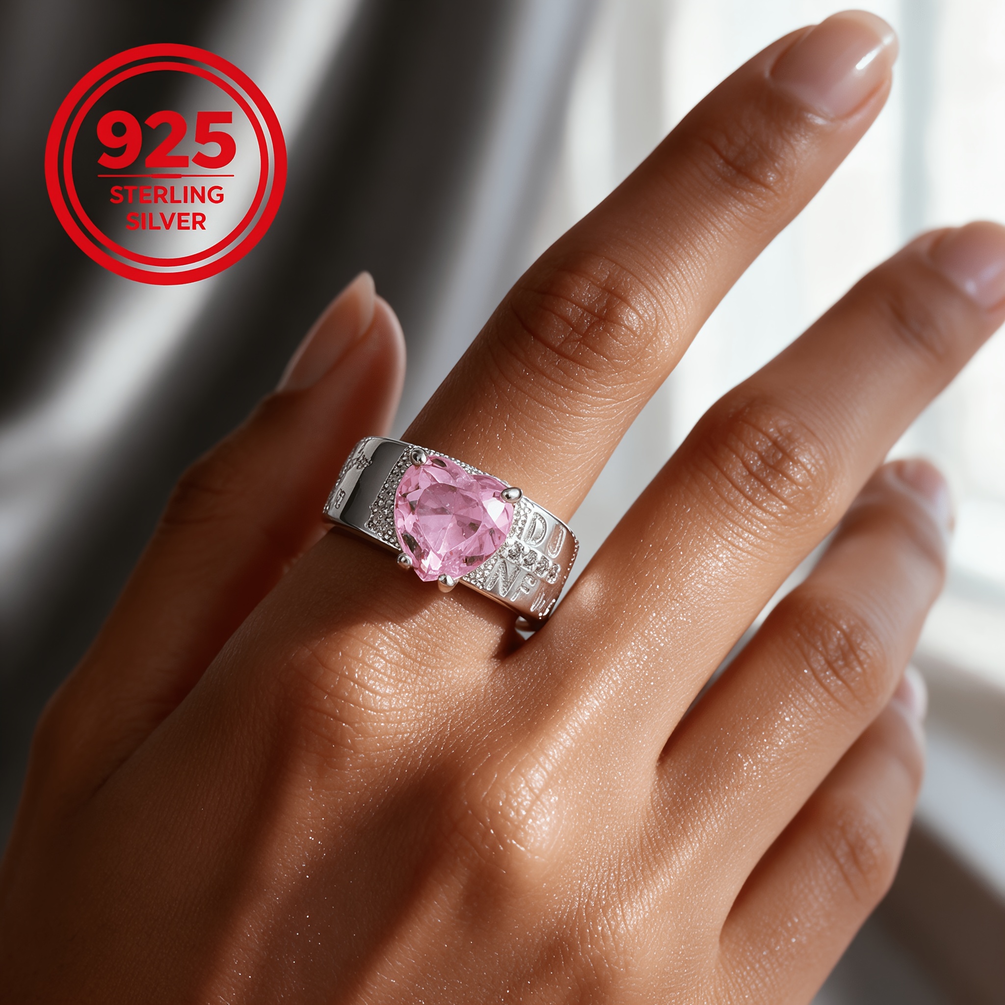 925 Silver Hypoallergenic Adjustable Open Heart Letter Ring, Stylish