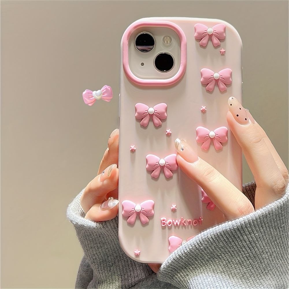 

Cute 3d Cartoon Rosa Bow Silicone Case For Iphone 15 14 Pro Max 11 Shockproof Soft Cover Gift