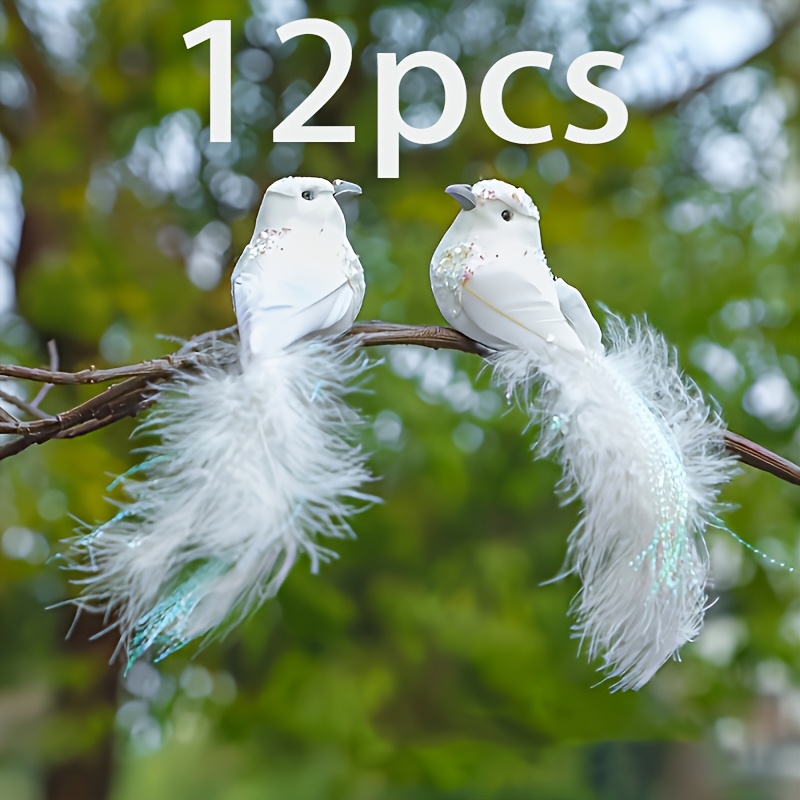6/12pcs Christmas Artificial Pigeon Bird Clips, Hanging Ornaments White Feathers Christmas Tree Topper Decorations Wreath Supplies, Party Wedding Decor Crafts