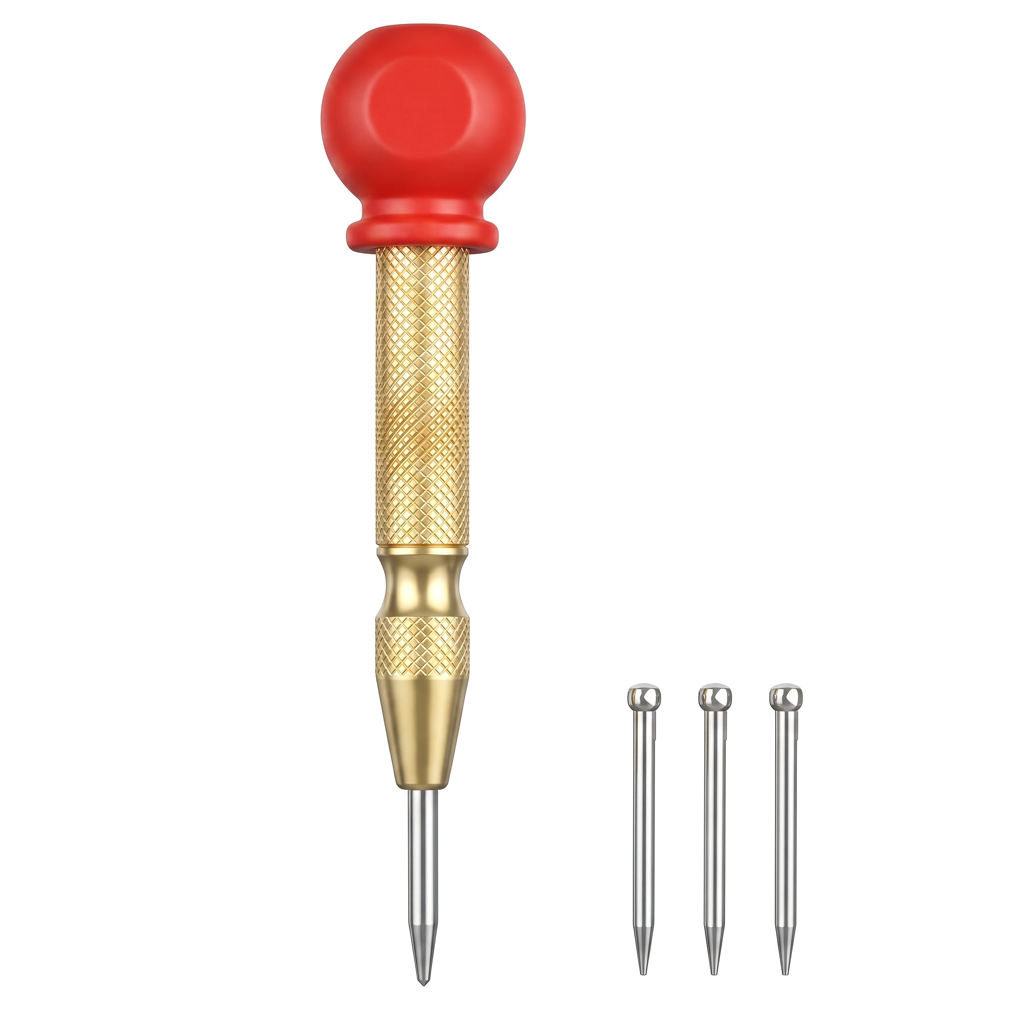 TEMU 4pcs Automatic Center Punch With 3 Replacement Tips, Spring Loaded Hole Marker Locator, Anti-slip Window Breaker Tool For Metal Drilling