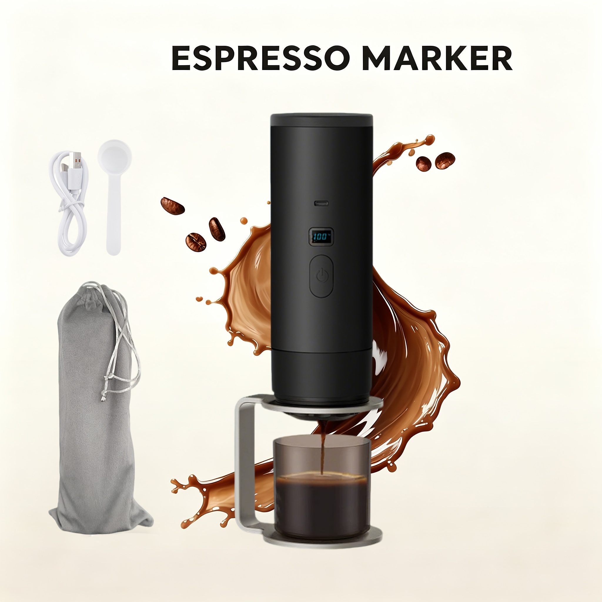 TEMU 3-in-1 Portable Coffee Maker, 15 Bar Portable Espresso Machine With Led Display And 90ml Sink, One-button Operation, Travel Coffee Maker