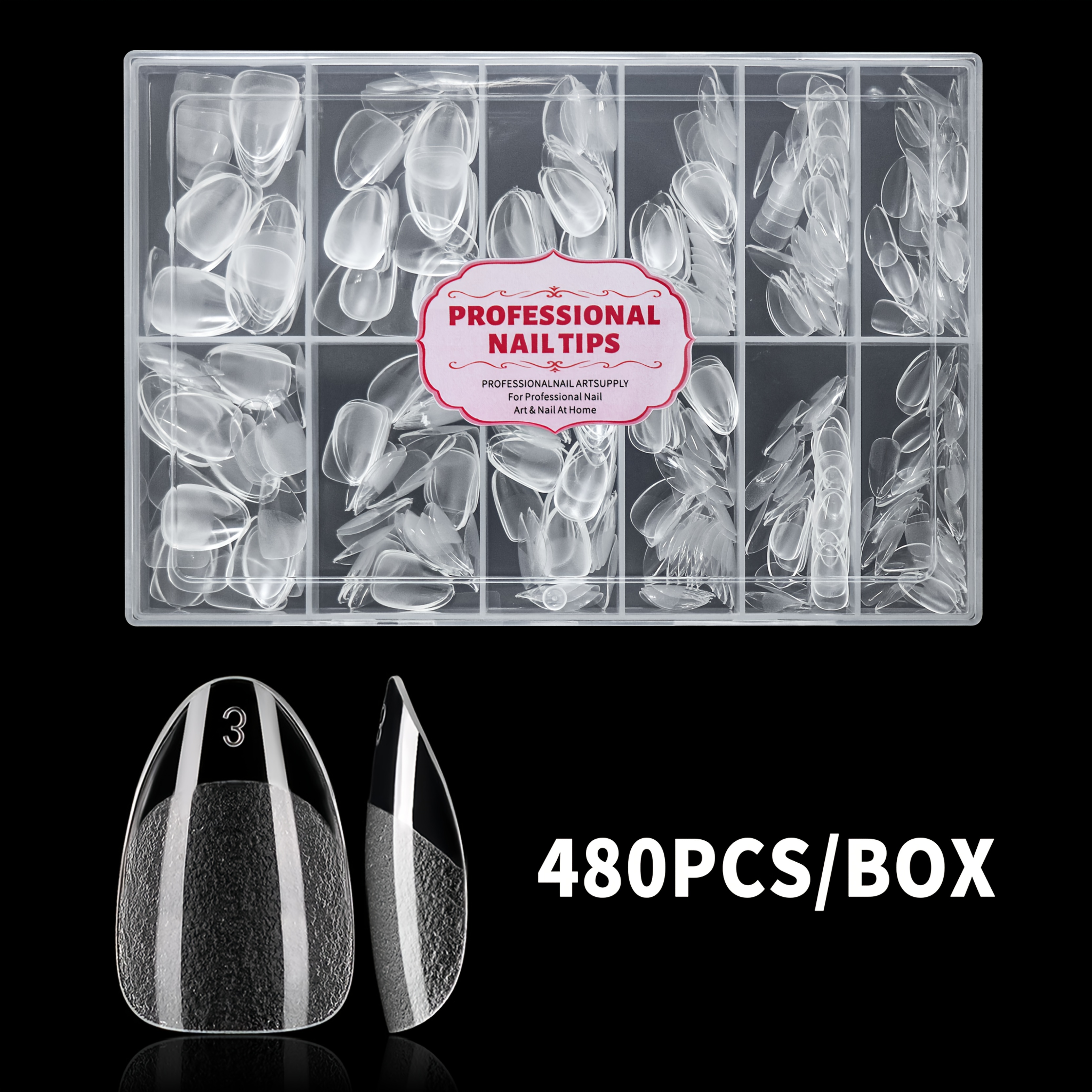 E-shop 480/216 Stück Ultra-Kurze Mandelförmige Kunstnägel, Vorgeformte Acrylnägel, C--Design – Valentinstag Nageldesign-Set, Vollständige Abdeckung