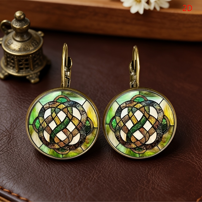 TEMU Muñequeras de oreja de con nudo celta vintage y de envejecido, aretes redondos de cristal de para mujer, aretes con colorido de cuerda de nudo,