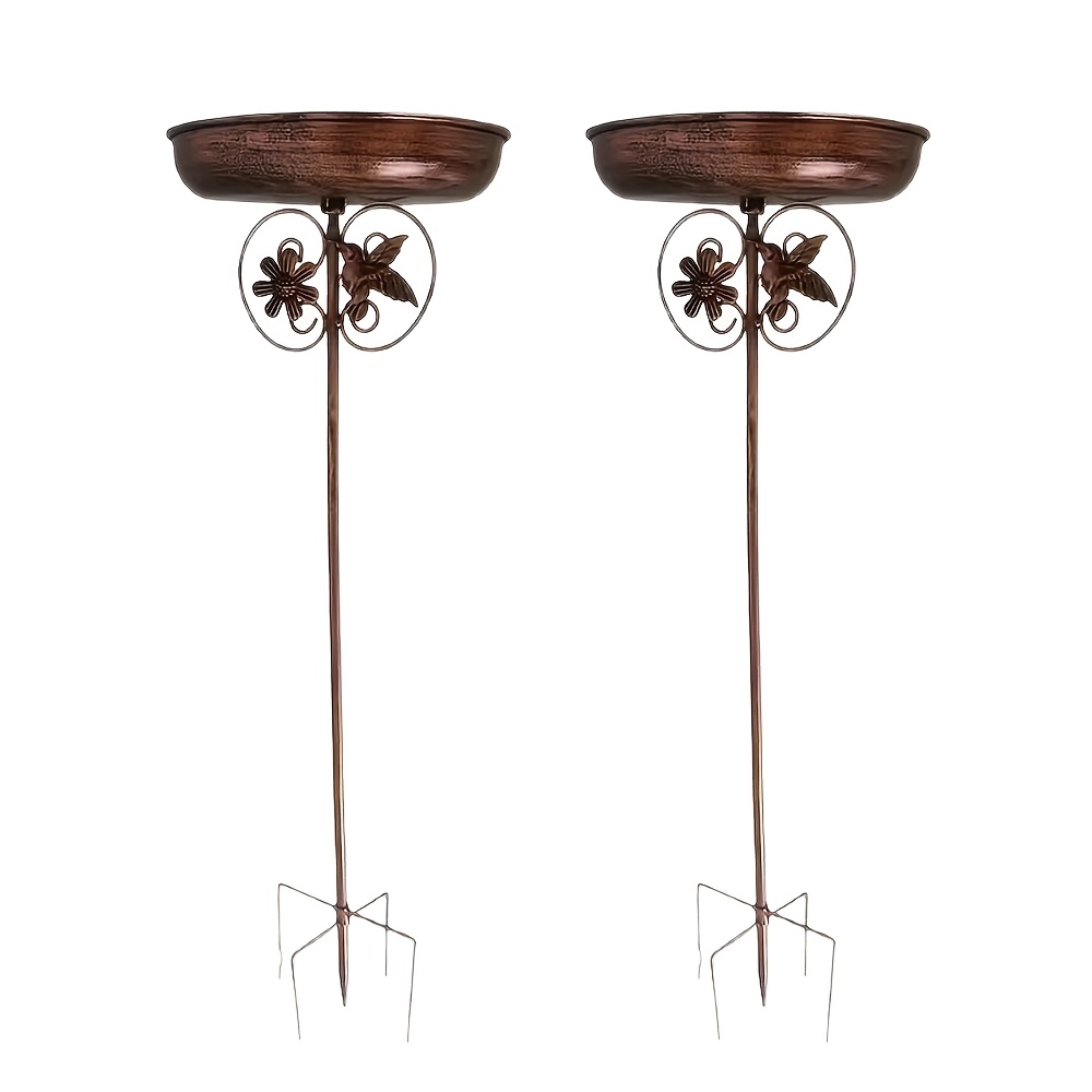Image of 2pcs Outdoor Garden Metal Bird Bath And Freeder Set, Rustic- Decoration Without Electricity Required, Suitable For Counrtyard, Terrace And Backyard, Friend Gift.