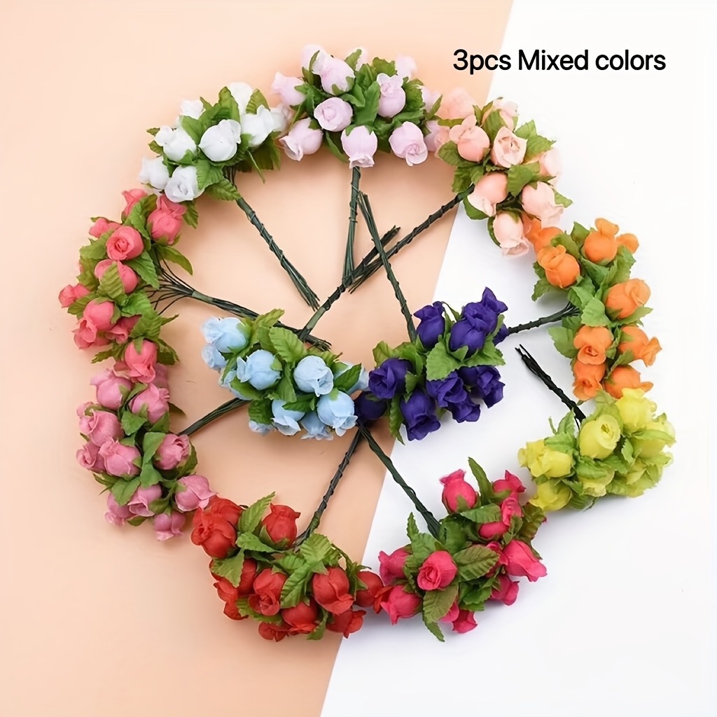TEMU 3pcs Set Of Simulated Multi-colored Mini Gourd Flower, Silk Cloth Rose, And Pomegranate Flower Diy Wreath Materials For Favor Box Decoration