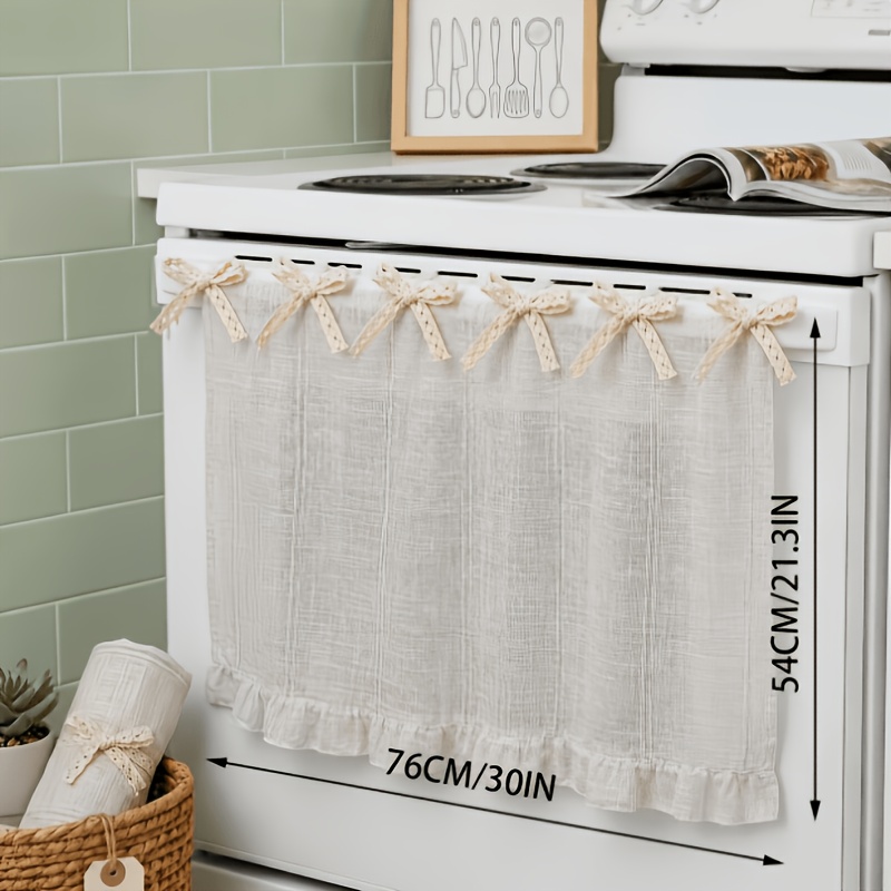 TEMU Linen-look Oven Curtain, Light Beige Striped Pattern With A Effect, Decorative And Blocking Curtain, Kitchen Appliance Dust Cover And Apron,