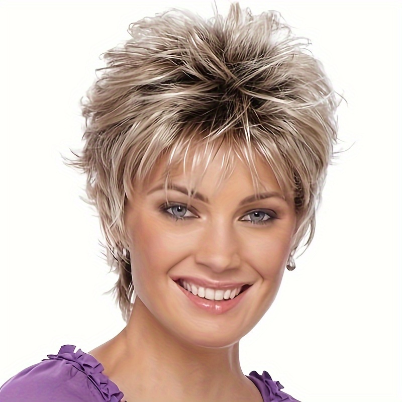 

Elegant Short Cut Wig For Women - Brown & Light Golden Mixed, Heat Resistant Synthetic Hair, Breathable & Easy To Style, , Work, Parties, And Travel