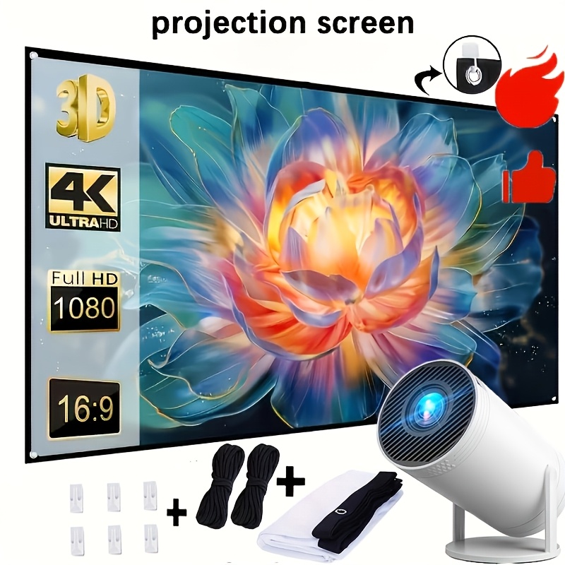 Temu – TEMU 60-inch 4k Ultra Hd 16:9 Foldable Portable Anti-wrinkle Projector Screen, With Hooks And Straps, Compatible With Projectors/laptops & Mobile