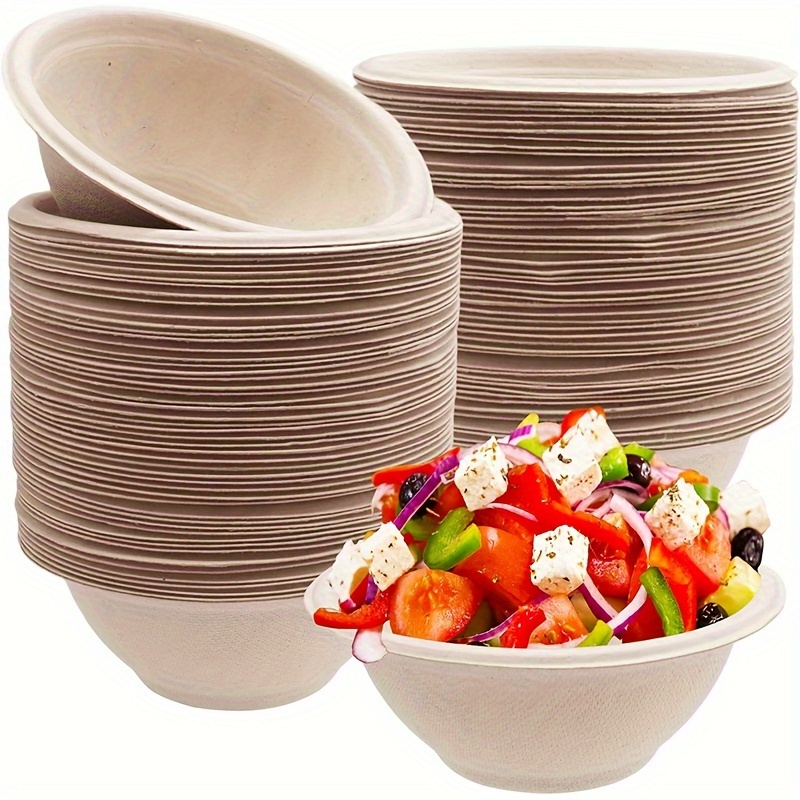 

50/100 Pcs 9oz Disposable Paper Bowls, Leakproof Degradable Paper Dish Soup Ice Cream Salad Bowls Party Supplies