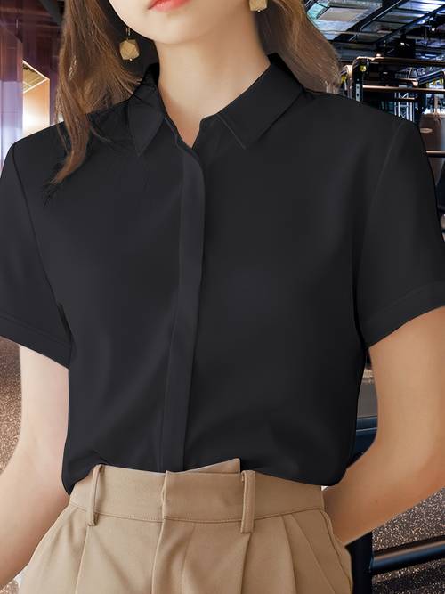 womens classic short sleeve shirt versatile design solid color