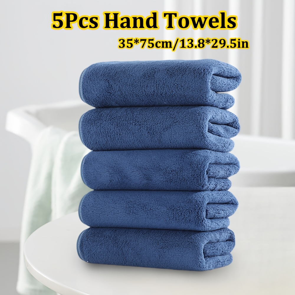 TEMU 5pcs Hand Towel Set 35 X 75cm/13.8 X 30in Solid Color Microfiber Hand Towels, Optional, Soft And Comfortable, Absorption, Neat Edging Suitable