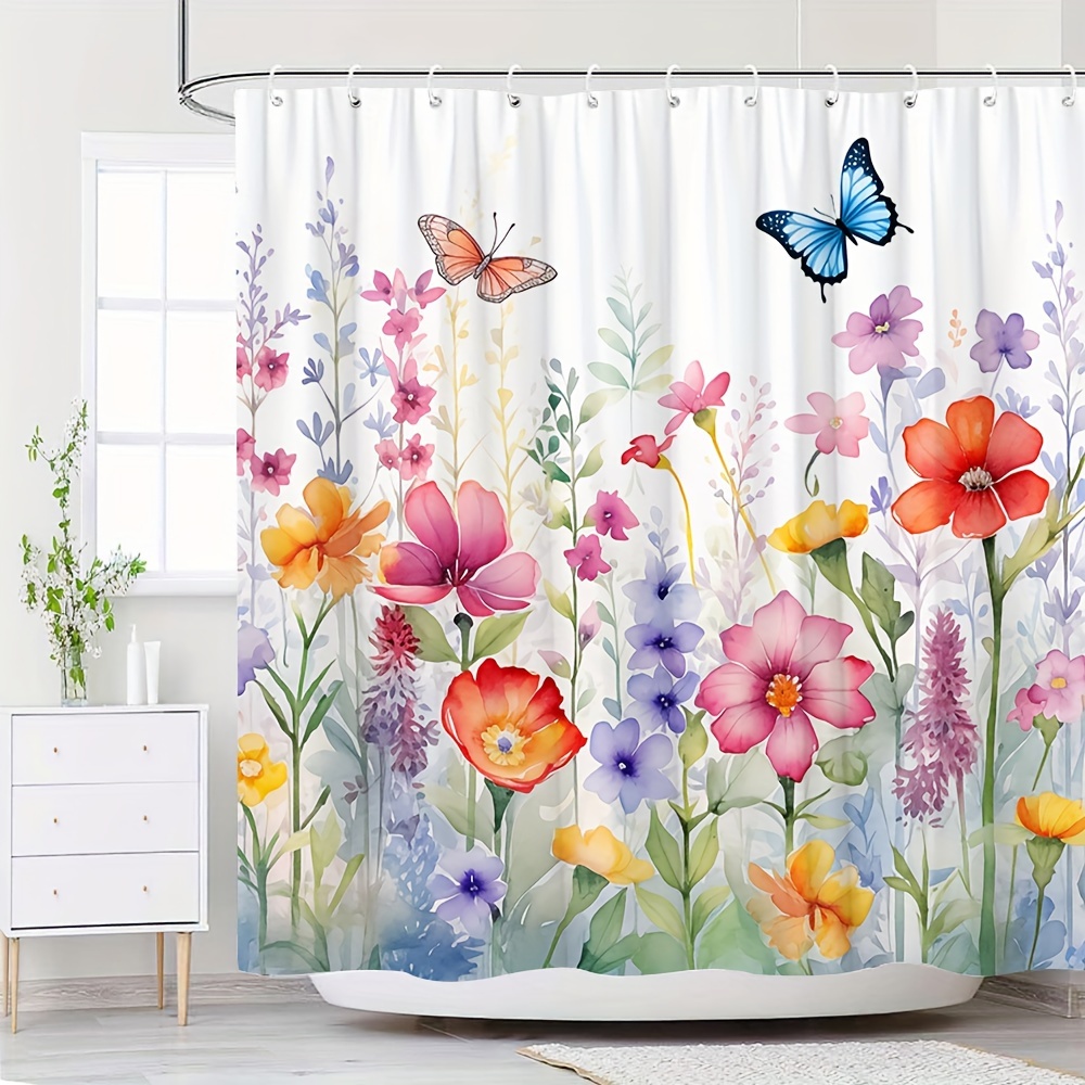 

Botanical Haven, Vibrant & Shower Curtain - Waterproof Polyester, Includes Hooks, All , 70.8x70.8 Inches