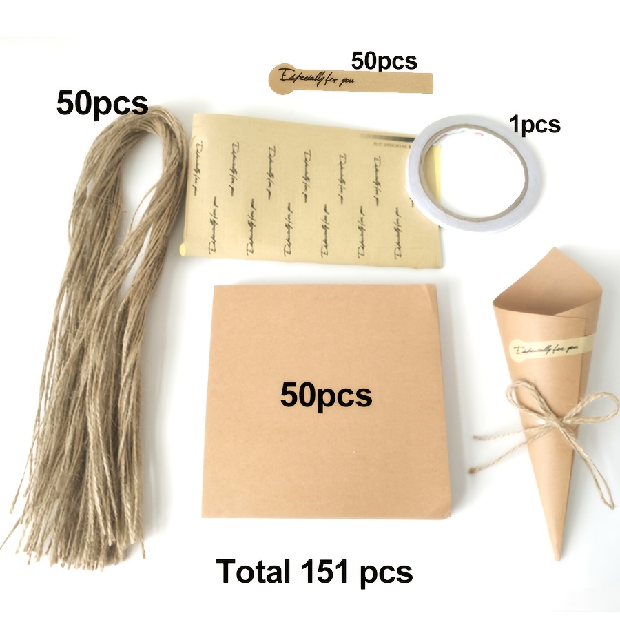151pcs Mini Gift Wrapping Paper With Hemp Rope And Stickers, For Valentine's Day, Mother's Day