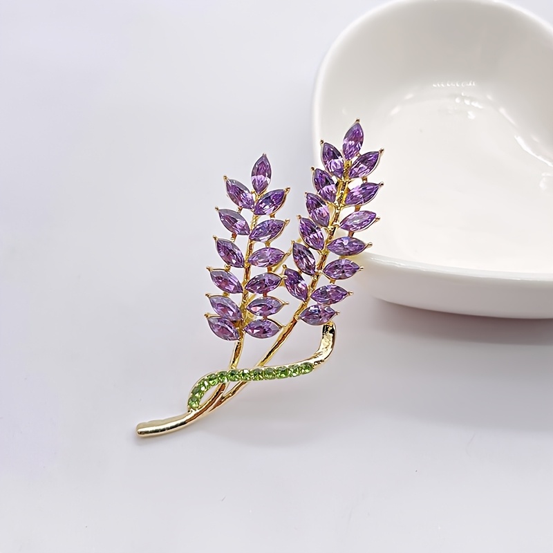 TEMU 1pc Exquisite Purple Wheat Brooch With Rhinestones, Suitable For Women' Wear And Holiday Gifts