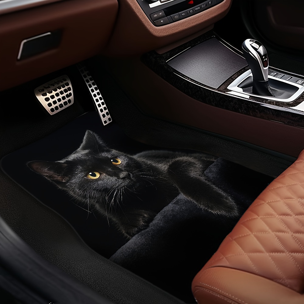 

1pc/2pcs/4pcs Black Cat Printed Car Floor Mats, Cute Universal Dirty Resistant, Thickened, Anti-slip Car Floor Protection Mats, Machine Washable