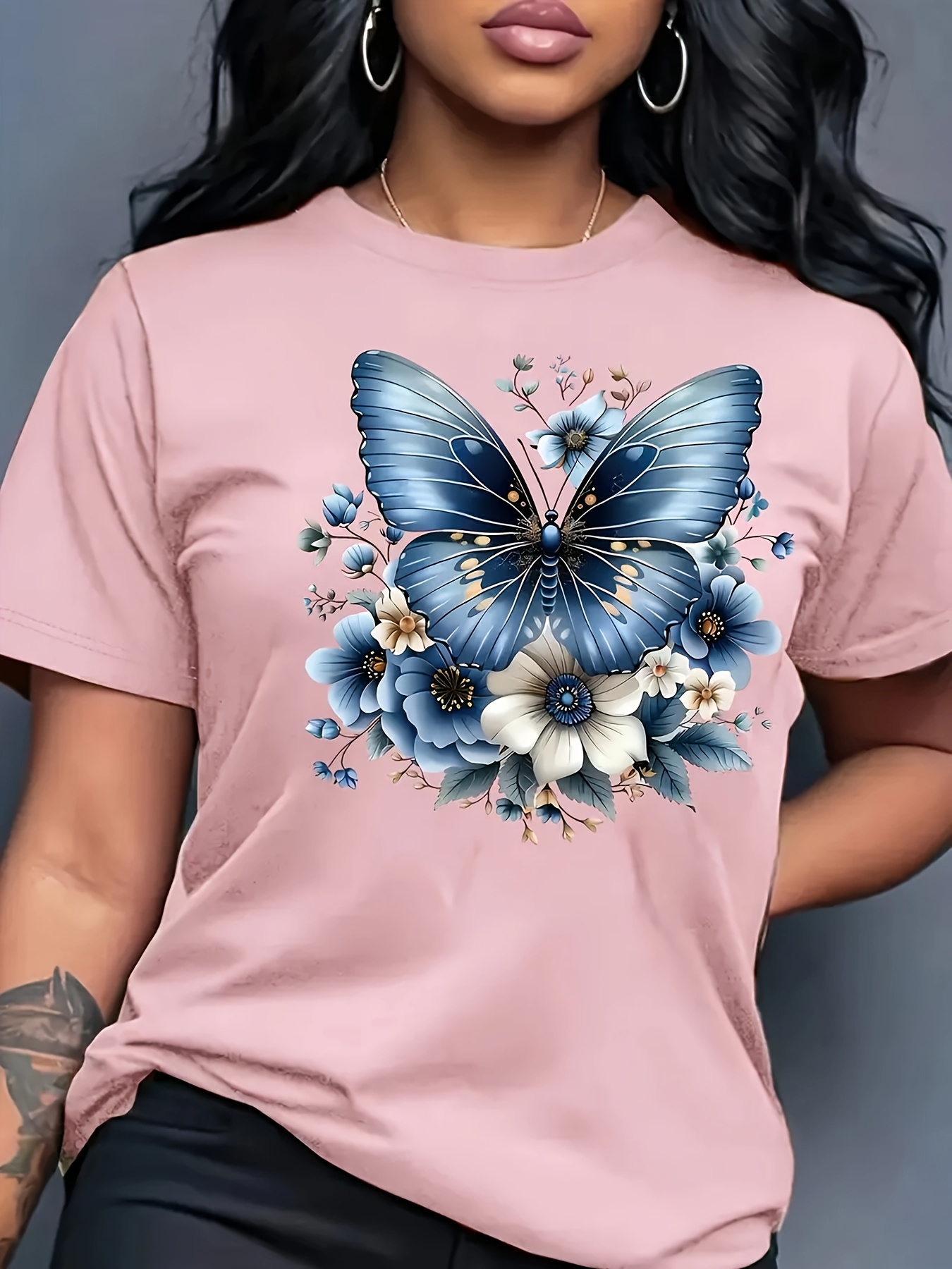 camiseta mujer estampado mariposas flores rosa casual Temu Spain