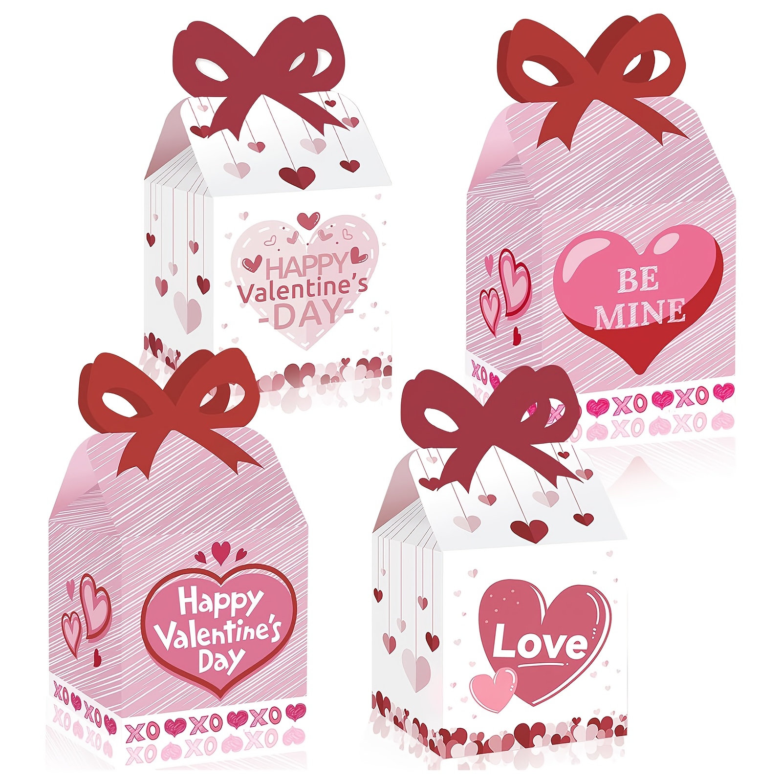 

12-pack Valentine's Day Paper Gift Boxes With Red Heart Print, Treat Bags For Wedding Anniversary Party Favors, Square Favor Boxes For Party Supplies Decoration