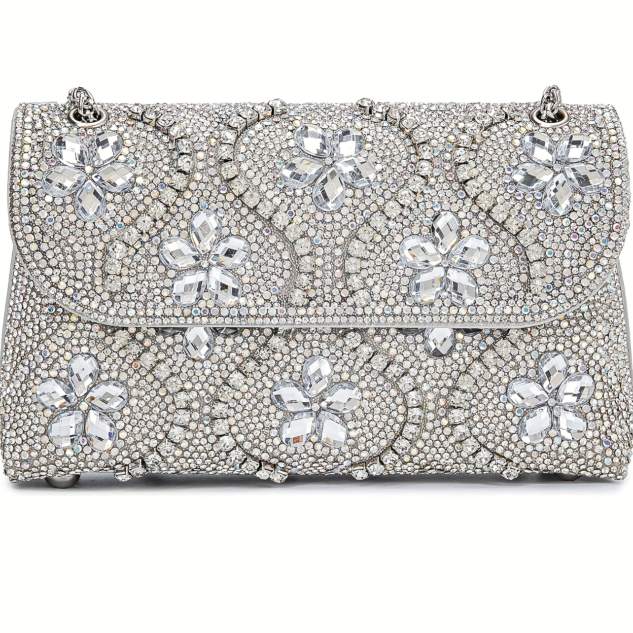Elegant Ladies Handbag Decorated Floral Diamond