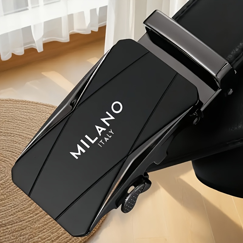 Cinturón de Negocios para Hombre Estilo Milán Moda Italiana Hebilla Automática de Aleación Cinturón Casual de Cuero Sintético, Diseño Moderno y Fácil, Adecuado para Ropa Formal y Jeans, Regalo Práctico para Novio