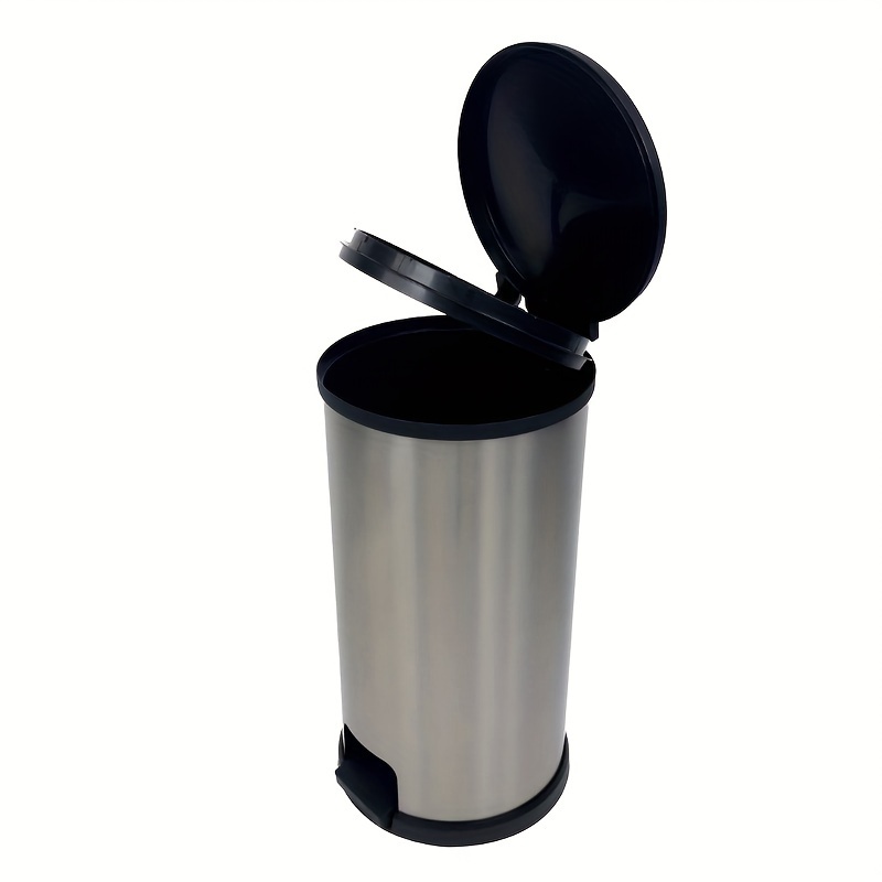 

8gallon Plastic Round Step Trash Can With Stainless Steel Look - Durable And Stylish For Home, Office, Or Dorm