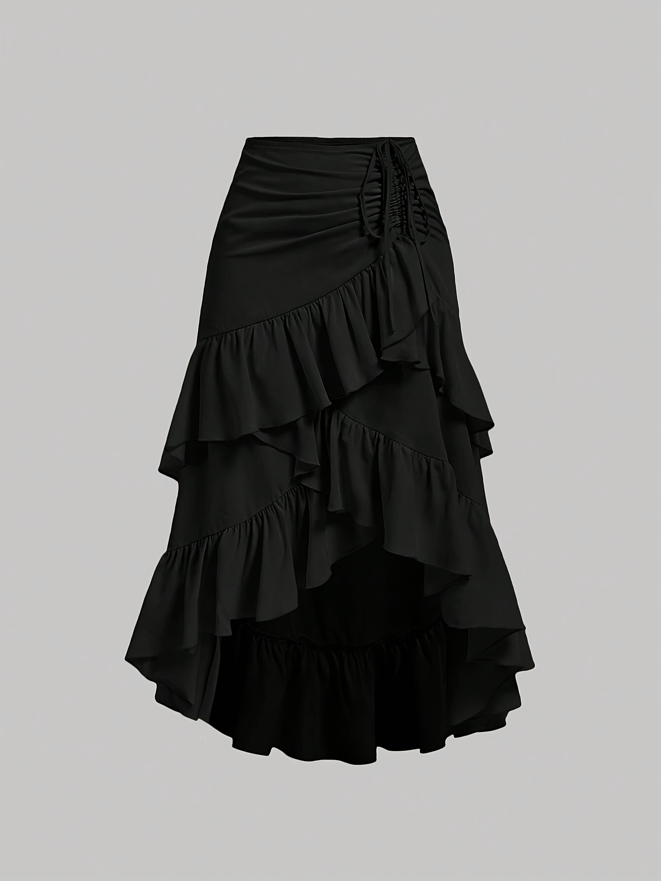 елегантна кафена асиметрична здолниште со набори за жени - повеќеслоен дизајн, полиестер, перат во машина, совршено за   и  , слатки здолништата детали 0