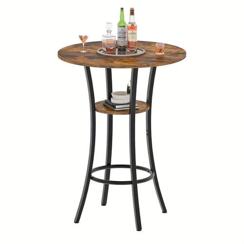 round bar table industrial style 2 layer and bar height dining table using golden metal sturdy golden metal frame suitable for bistro bar room living room sofa side rustic brown