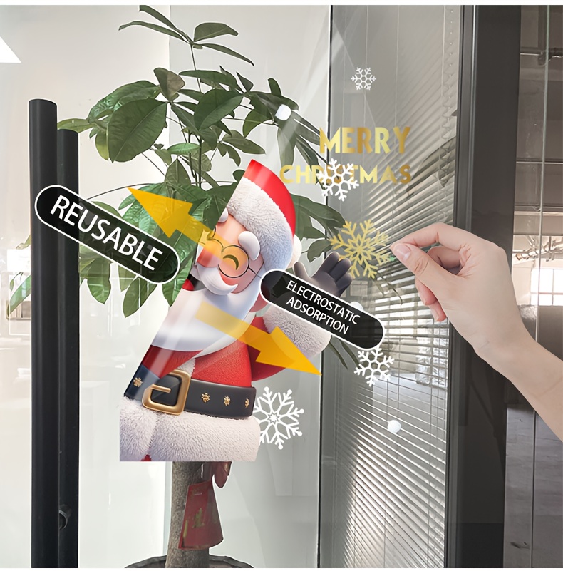 2 Vellen van 45cm*60 cm Kerst Raamstickers, Een Santa Claus en een Sneeuwpop Glasdecals voor Thuisrammen Feestelijke PVC Elektrostatische Kleeffolie Herbruikbaar om Festiviteit te Creëren